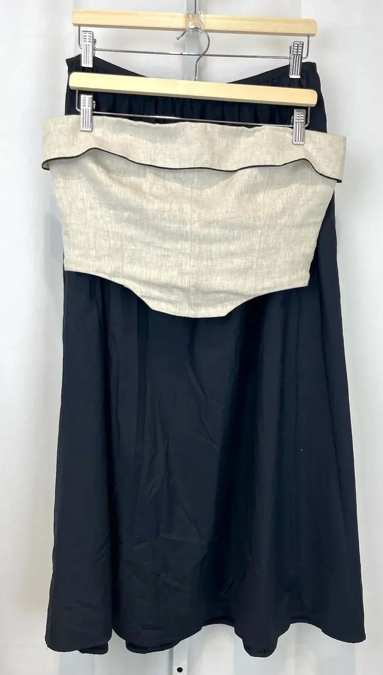 REFORMATION Livvy Two Piece Strapless Linen Top Cotton Midi Skirt Size 10